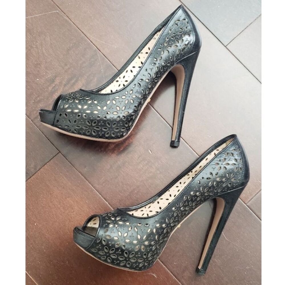 Prada Platform Floral Cutout Peep-toe Stilettos Sz 35.5/5.5‎ Whimsygoth Formal - Picture 4 of 8
